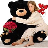 Tezituor 59in Big Teddy Bear Stuffed Animal, Giant Black Stuffed Animal for Baby Shower,Christmas,Valentine's Day or Birthday,5ft Life Size Large Plush Bear for Girlfriend Boyfriend Kids Adult