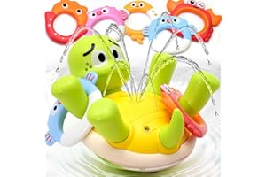 Sizobi Baby Bath Toys, Rechargeable Turtle Bath Toy Sprinkler for Toddler with 5 Rings, Bathtub Fountain Spray Toy, Pool Water Bath Toys for Kids Ages 1-3 Boys Girls Birthday Christmas Gifts