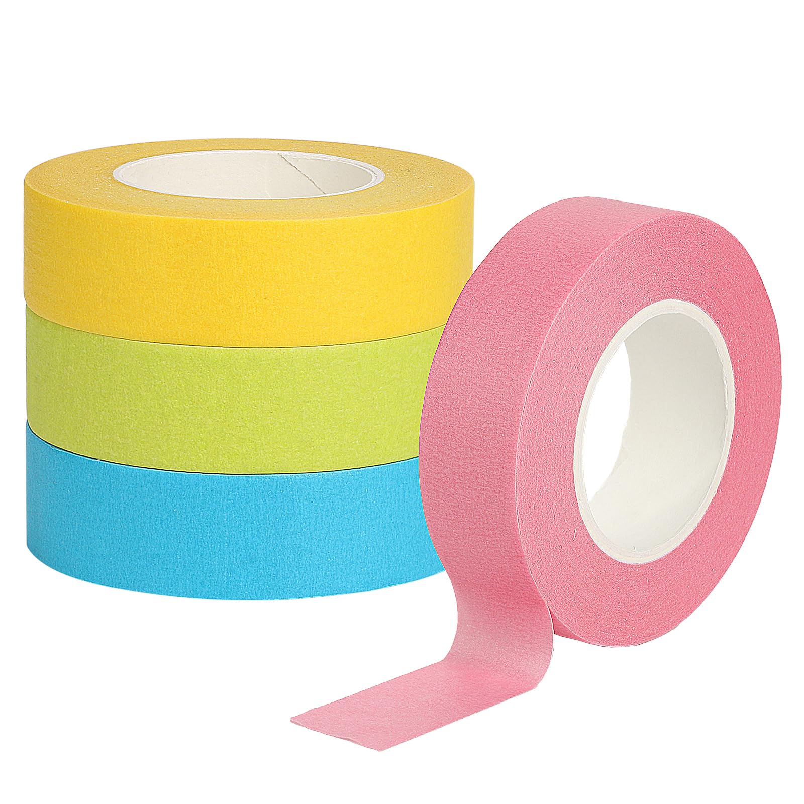 PEAKTOP 4 Coloured Tape Sticky for Craft, 19mm Color Masking Tapes Rolls Set, Wide Writable Rainbow Tape, Colorful Paper Painters Tape, Leaves No Residue for Art, Packing, Diy Decorative, 65 Ft