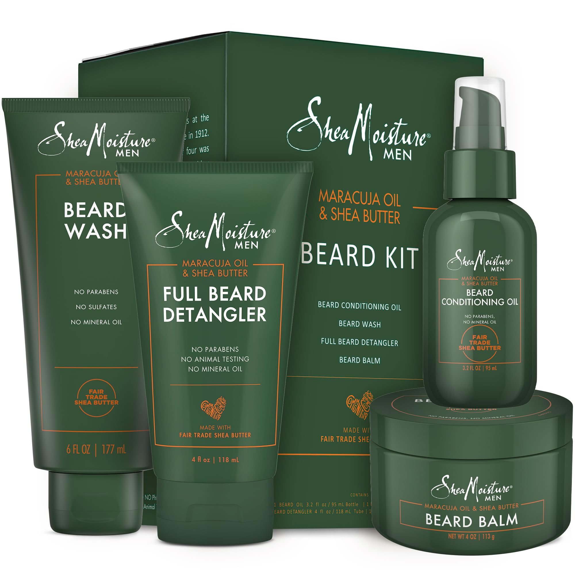SheaMoisture Complete Beard Styling Set - Maracuja & Shea Oils - Conditioning Oil, Balm, Detangler & Wash Gift Box
