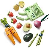 Tiny Land Organic Wooden Vegetable & Fruit Play Set – 7PCS Pretend Food for Kids, Montessori Kitchen Toy for Toddlers, Role Play Grocery Gift