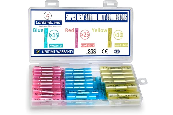 50 Pcs Heat Shrink Butt Connectors Kit,Heat Shrink Wire Connectors,Waterproof Insulated Marine Automotive Crimp Terminals But