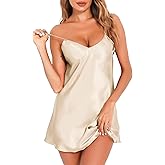 Lovasy Women Satin Nightgown Sexy Lingerie Sleepwear Silk Slip Dress V Neck Negligee Nightie Bridal Babydoll Short Nightwear