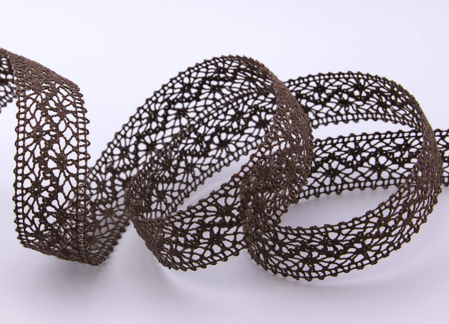 finemark Emma Lace Ribbon 15 m x 25 mm Brown Sold by The Metre Lace Crochet Ribbon Cotton Blend Natural Look Decorative Ribbon Crochet Lace Trim