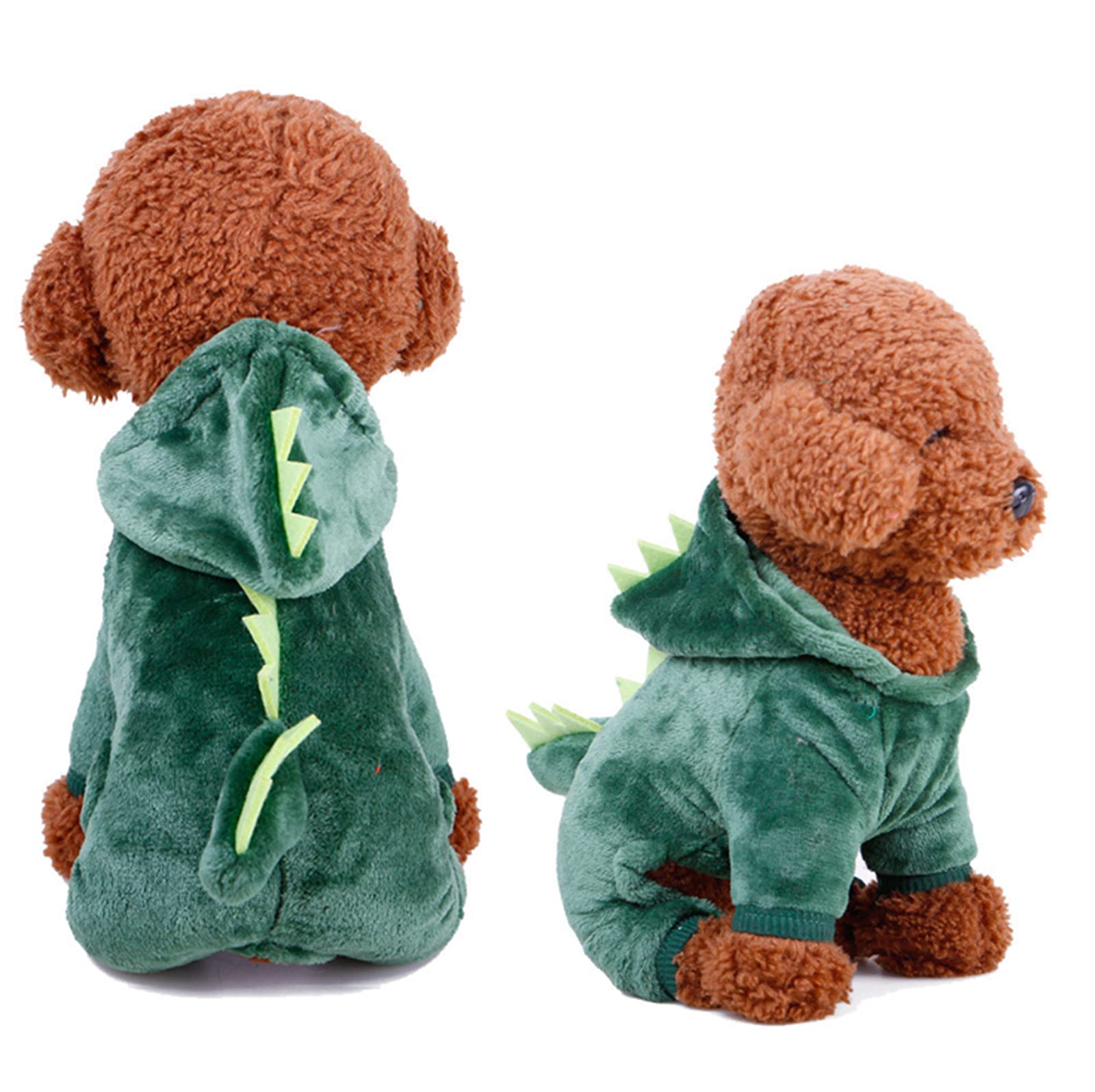 Ranvi Dog Plush Hood Pet Costume Halloween Dinosaur Cosplay Apparel Accessories Warm Coat Four-Leg Jumpsuit Cute Winter Clothes for Cats and Small to Medium Dog(XXL)
