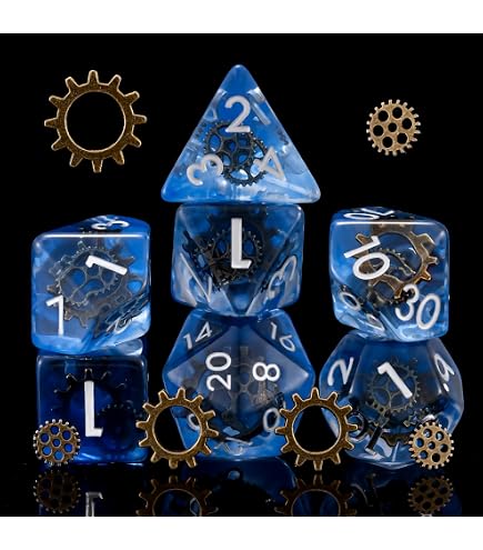 Cusdie DND Dice Set Filled with Gears Polyhedral Dice Sets for Playing DND Dice (Galaxy w/Golden Gears) : Toys & Games