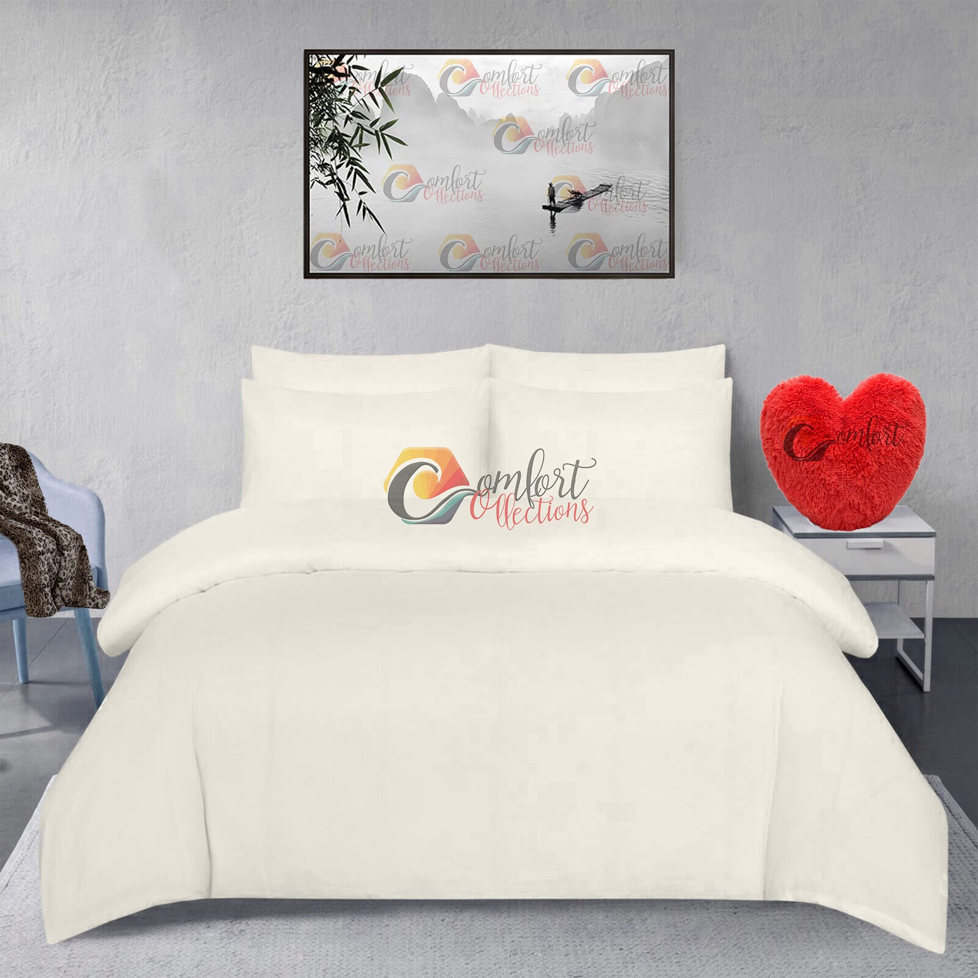 Comfort Collections Brushed 100% Cotton Flannel Flannelette Plain Duvet Quilt Cover Bedding Set Cream Double 200cm x 200cm Approximate