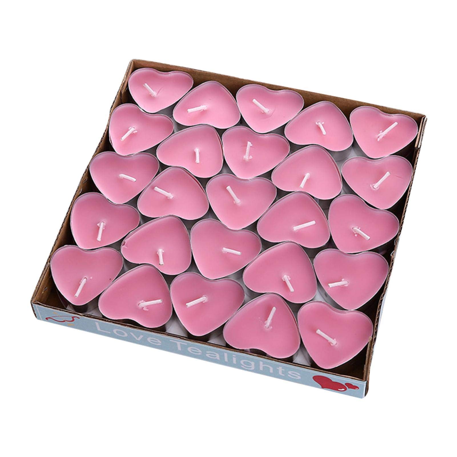 QOTSTEOS 50pcs Heart Shaped Candles, Romantic Love Unscented Tea Lights Candles, Mini Smokeless Unscented Tea Lights Candlesfor Dinners,Home,Wedding, Party, and Christmas(Pink)