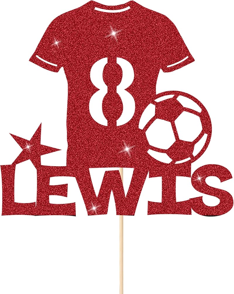 EDSG Personalised Football Cake Topper Red - Name & Number Customisable