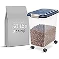 IRIS USA 30 Lbs / 33 Qt WeatherPro Airtight Pet Food Storage Container with Attachable Casters, For Dog Cat Bird and Other Pe