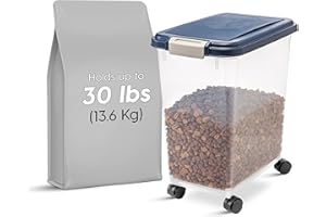 IRIS USA Airtight Dog Food Storage Container, Up to 30 lbs, Attachable Wheels, for Dog Cat Bird and other Pet Food Storage Bin, Keep Fresh, Easy Mobility, BPA Free, Navy