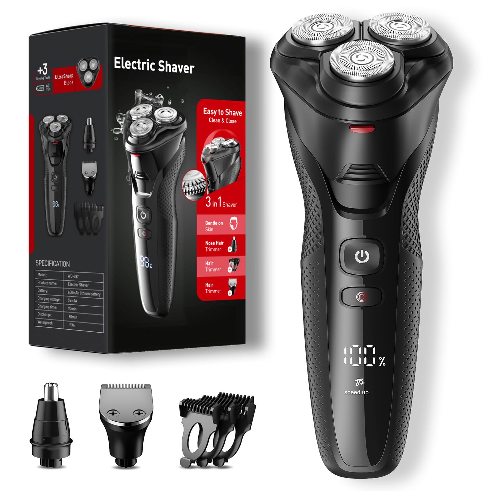 Photo 1 of rategist Cordless Electric Razor for Men: 3-in-1 Electric Shavers for Men - IPX7 Waterproof & Precision Blades - Turbo Speed Travel Kit for Beard Nose Sideburns