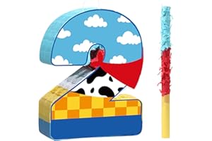 Hungdao Toy Inspired Birthday Piñata for Kids Cartoon Cow Number Piñata Decorations Summer Cartoon Game with Stick Red Scarf Blue Sky Cloud Boys Girls Baby Shower Farm Party Favor(Number 2)