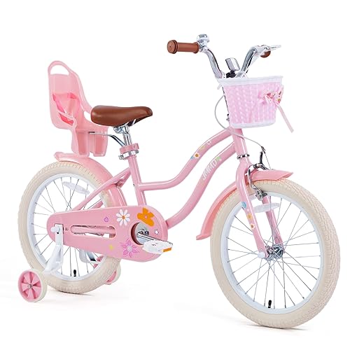 JMMD Girls Bike for 4-12 Years Old Kids, 12 14 16 18 20 24 Kids Bike with  Training Wheels, Basket and Doll Seat, Toddler Girls Bicycles with  Handbrake