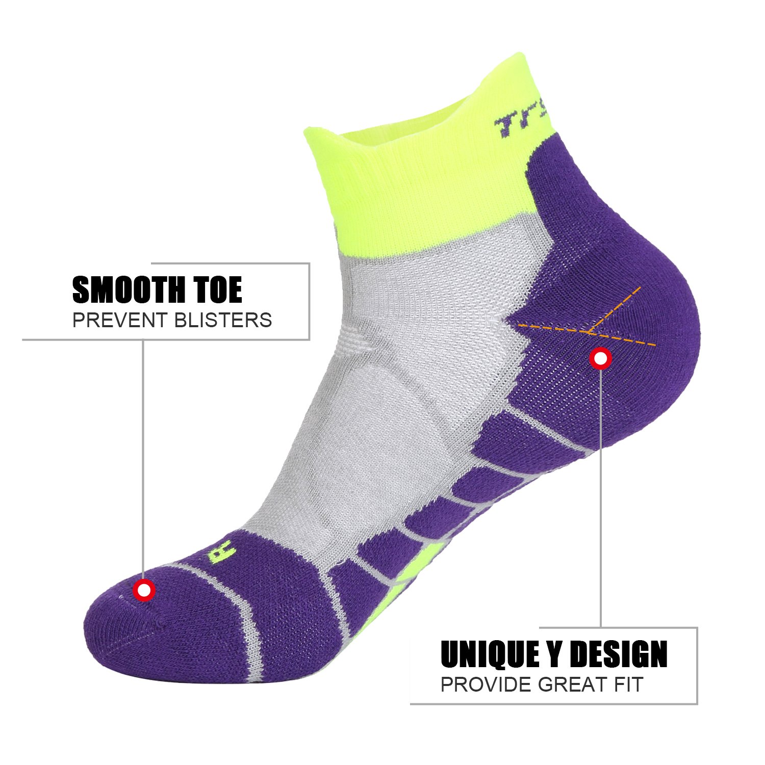 Compression Running Socks Low Cut, Reinforced Arch Support - Pressure Dispersing Heal & Enhanced Stability of Ankles