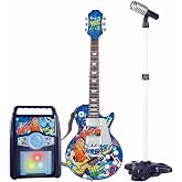 deAO Kids Electric Musical Guitar Play Set,Adjustable Height Microphone,Amplifier Set with Stand, Musical Guitar Play Set,Microphone, Amp, AUX, Birthday for Kids Boys Girls (Blue)