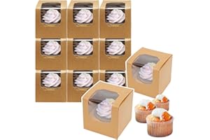Bakepacker Auto-pop up Cupcake Boxes 30-Packs Individual Cupcake Container Brown 3.5" x 3.5" x 3.5" Single Cupcake Boxes