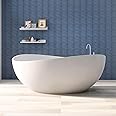 MEDUNJESS 63'' Solid Surface Freestanding Bathtub Matte Soaking Bathtubs Tubs Oval Resin Stone Bathtubs with Overflow and Pop-up Drain - White