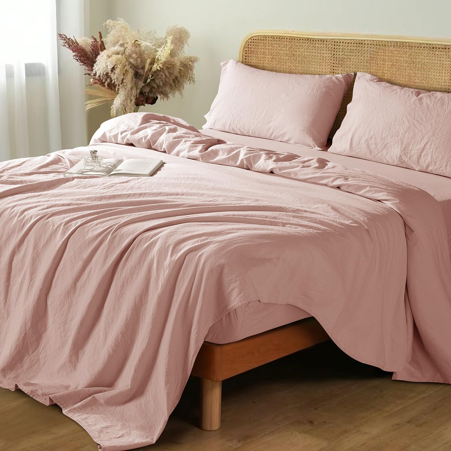 Shilucheng 100% French Linen Sheets - King Size Bed