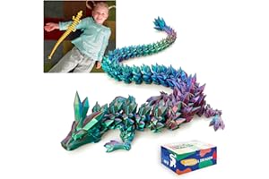 Meet Gladness 24 in 3D Printed Dragon, 24inch Dragon，3D Dragon Toy,Large Dragon Present,Ariculated Crystal Dragon(Blue Green Purple)