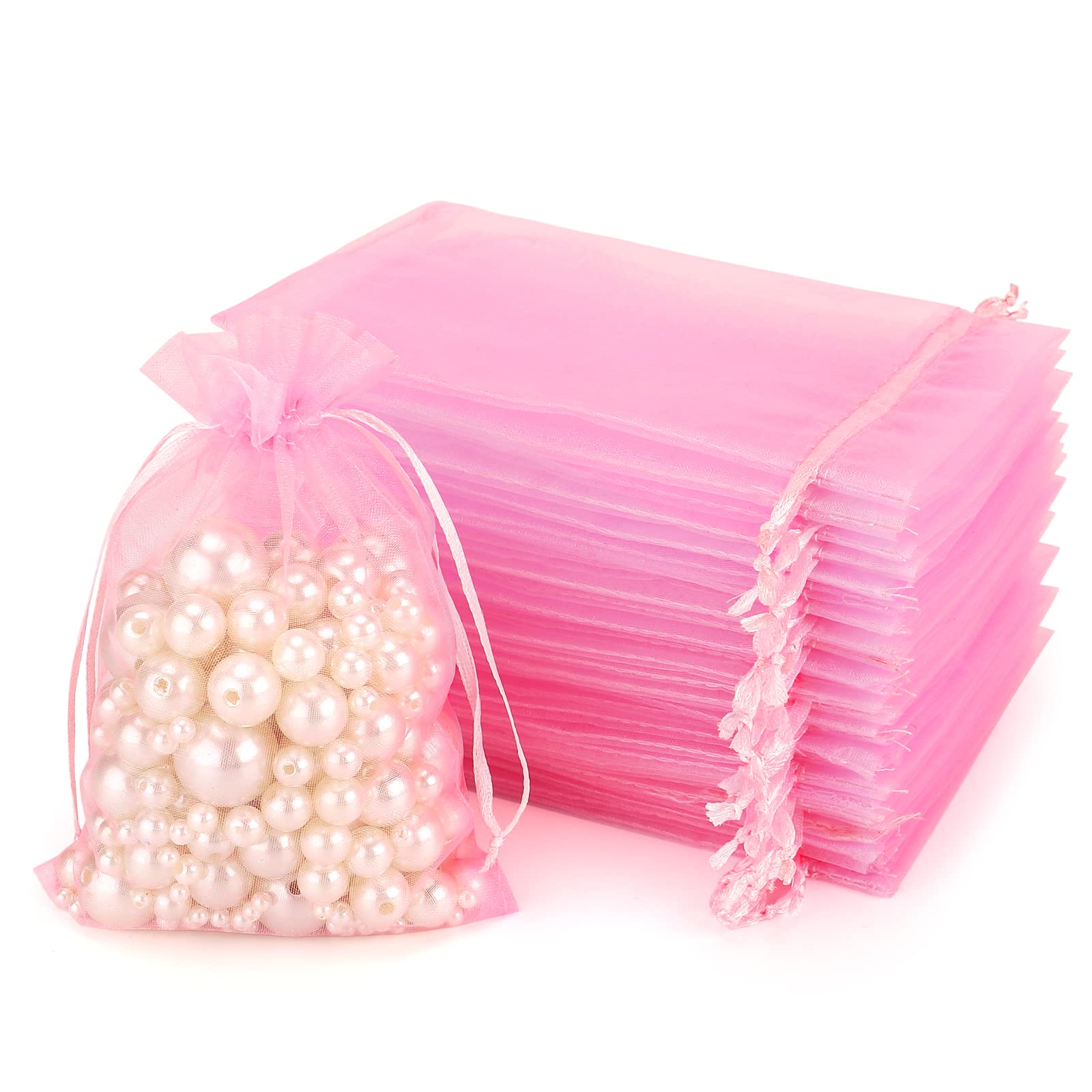 jijAcraft 100Pcs Pink Organza Bags, 10x15CM Organza Gift Bags, Jeweller Pouches Drawstring Bag, Medium Party Sweet Bag For Wedding, Birthday, Christmas, Gift Wrapping