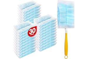 FURCIELOS 30 Count Microfibre Feather Duster Refills Compatible with Swiffer Dusters, Disposable Static Dust Removal Refills, Multi-Surface Duster with 1 Pcs Short Handle(Unscented, Pack of 1)