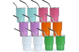 FECBK 3oz Mini Tumbler Shot Glass with Straw and Lid 12 Pcs Sublimation Shot Glasses Tumblers Blank Stainless Steel Cute Shot Glasses Set for Wedding Party Whiskey Cocktail Bar, 6 Colored