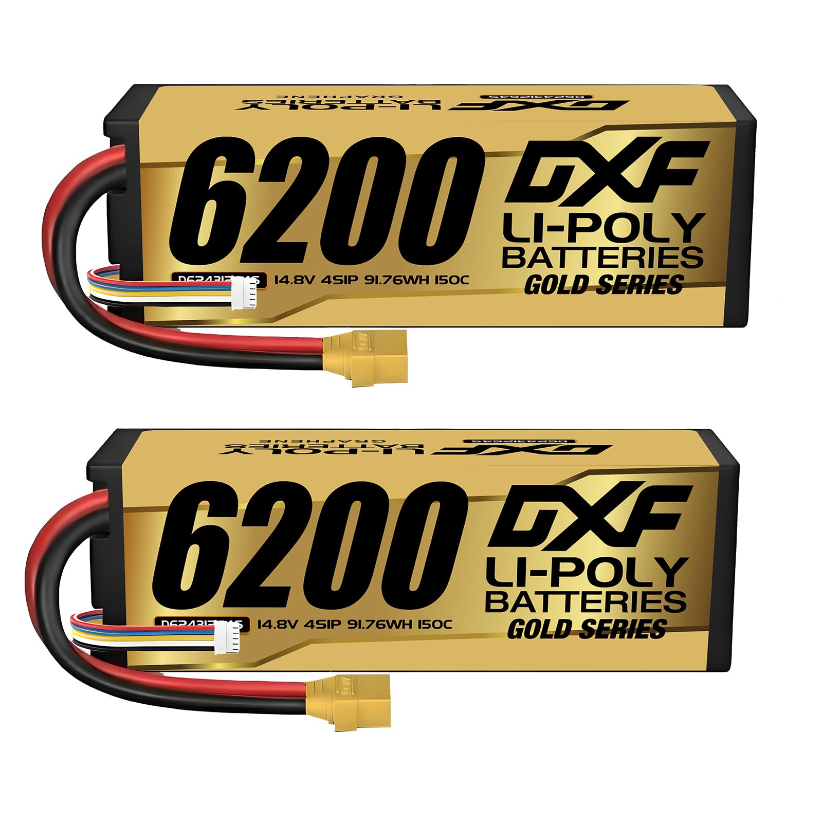 DXF 2Pack 6200mAh 14.8V 150C 4S LiPo Battery XT90 Plug, High Discharge Hardcase Rechargeable RC Battery for Car Truck Buggy Truggy Crawler Helicopter Boat Drone 1/8 1/10 Scale Models