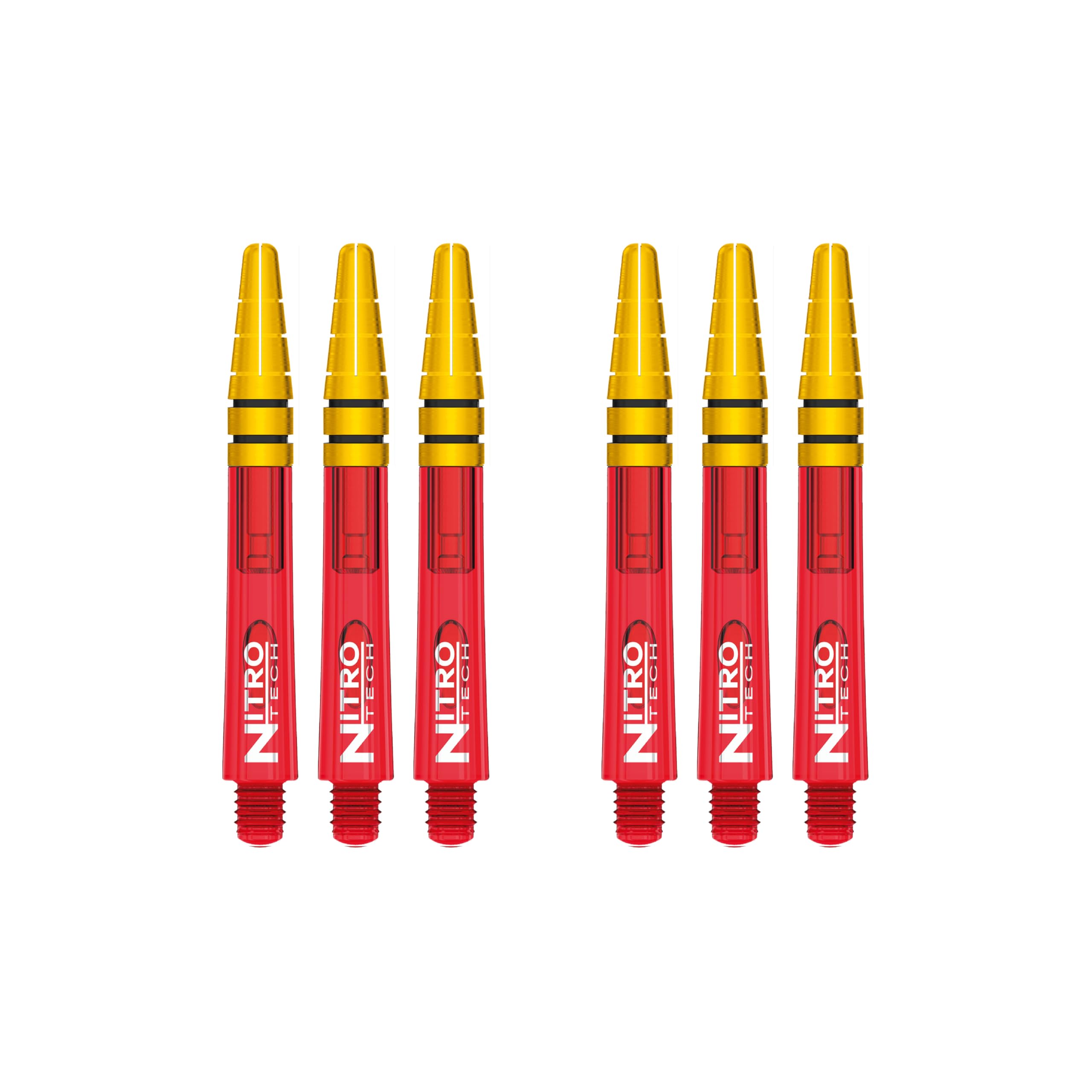 RED DRAGON Nitrotech Intermediate Red and Gold Dart Stems - 2 sets per pack (6 stems in total)