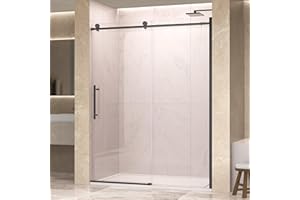ENSO SENKA 56-60” W x 76” H Frameless Sliding Shower Door, 5/16" (8mm) SGCC Tempered Clear Glass with Easy-to-Clean Coating, Matte Black