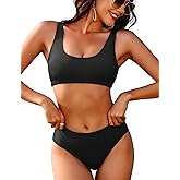 AI'MAGE Women Ribbed Bikini Sets Sporty Swimsuits Scoop Neck Two Piece Bathing Suits High Cut Bikini XS-XXL