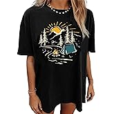 Oversizd Hiking Mountain Athletic Shirts Women Funny Graphic Tees Nature Travel Workout Tops Camping Holiday Shirts