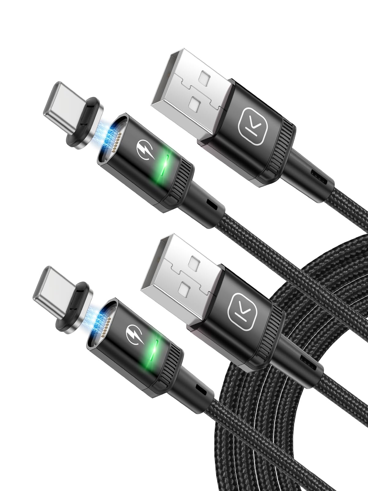 Kuulaa 2 Pack 3.3ft 3A Magnetic USB C Charging Cable with Type C Adapter, Supports QC 3.0 Fast Charging, Data Transfer, Nylon Braided Magnet Phone Charger Cord (Black, 3.3FT / 1M)