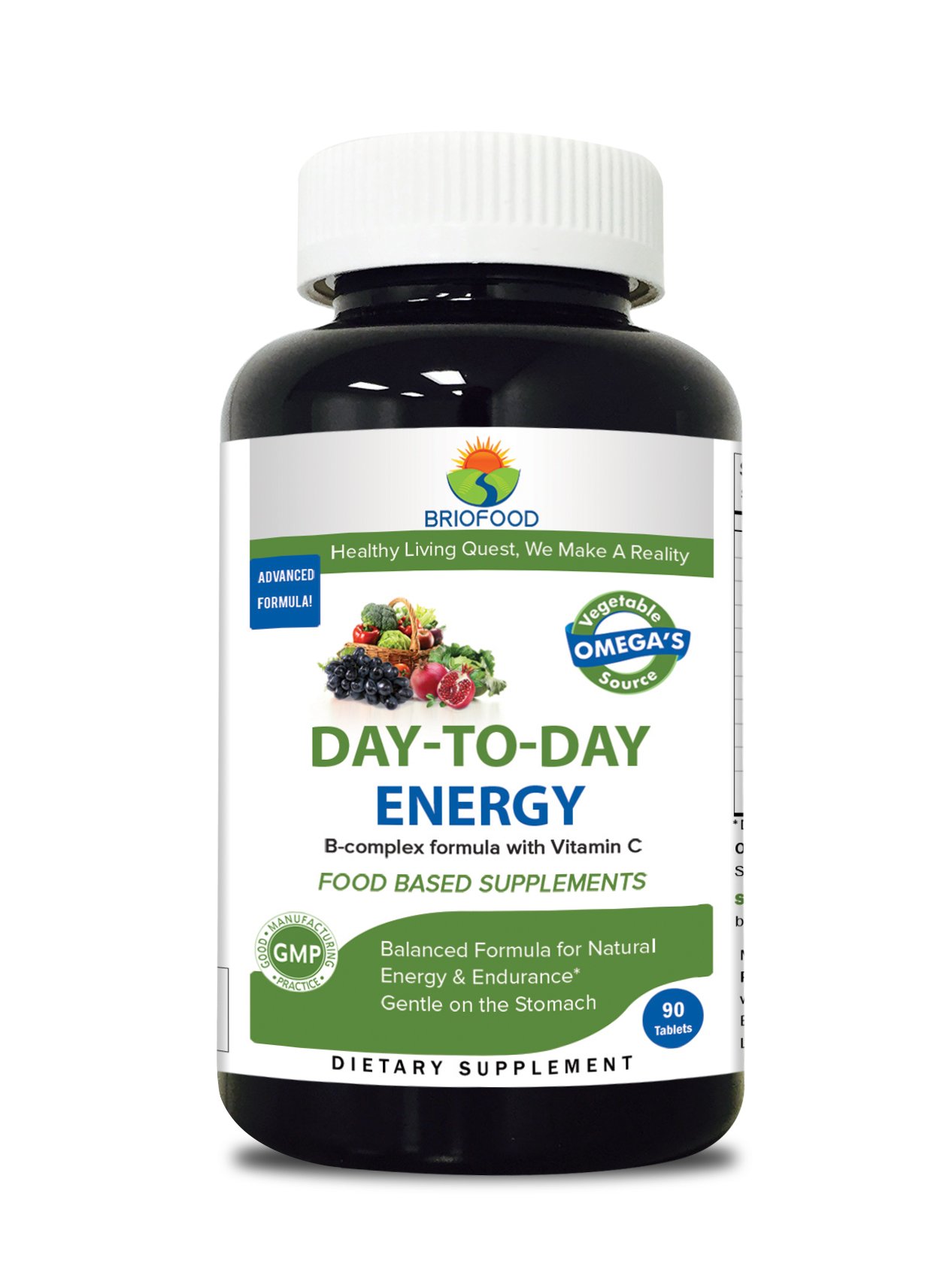 Brieofood Day-to-Day Food Based Energy B-Complex with Vegetable Source Omegas, 90 Count