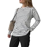 LilyCoco Women's Casual Striped Long Sleeve Shirts Crewneck Basic Loose Fit T Shirt