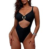 Leoparts Womens Sexy One Piece Swimsuit V Neck Cutout High Cut Bathing Suit | Color Block Monokini, Front Tie Cutout, Adjustable Straps, Removable Pads, Soft Stretch Fabric, Beach, Pool, Vacation