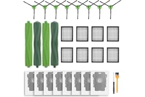 Aomiduo Replacement Parts for iRobot Roomba i2 i3 i3+ i4 i4+ i6 i6+ i7 i7+ i8 i8+/Plus E5 E6 E7, Robot Vacuum Accessories, 2 Set Roller Brush 8 Filters 8 Side Brushes 8 Vacuum Bags