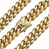 WXP 18K Gold Plated Curb Cuban Link Chain Necklace or Bracelet for Men Women 6/8/10/12/14/18mm Heavy Duty Stainless Steel Gold Chain Jewelry