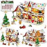 3 Style Advent Calendar 2026 Gingerbread House Mini Building Set with Light | 24 Days Christmas Countdown Mini Village Building Block Kit with Xmas Tree, Holiday Gift for Adults Kids Girls Boys Ages 10+