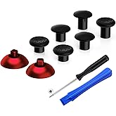 eXtremeRate ThumbsGear Interchangeable Ergonomic Thumbstick for PS5 Controller, for PS4 All Model Controller - 3 Height Domed and Concave Grips Adjustable Joystick - Chrome Red & Black