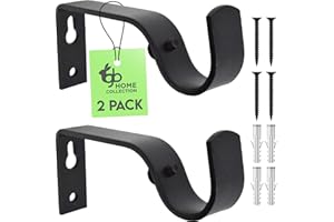 gb Home Collection Black Curtain Rod Bracket, Set of 2, for 1" or 3/4" Rods, Curtain Rod Holders, Curtain Rod Brackets, Curtain Rod Hooks for Wall, Curtain Brackets for Curtain Rod, Curtain Rod Holder