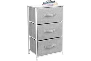 Sorbus Nightstand with 3 Drawers - Bedside Furniture End Table Night Stand with Steel Frame, Wood Top & Easy Pull Fabric Bins - Small Dresser & Chest for Home, Bedroom Accessories & Office