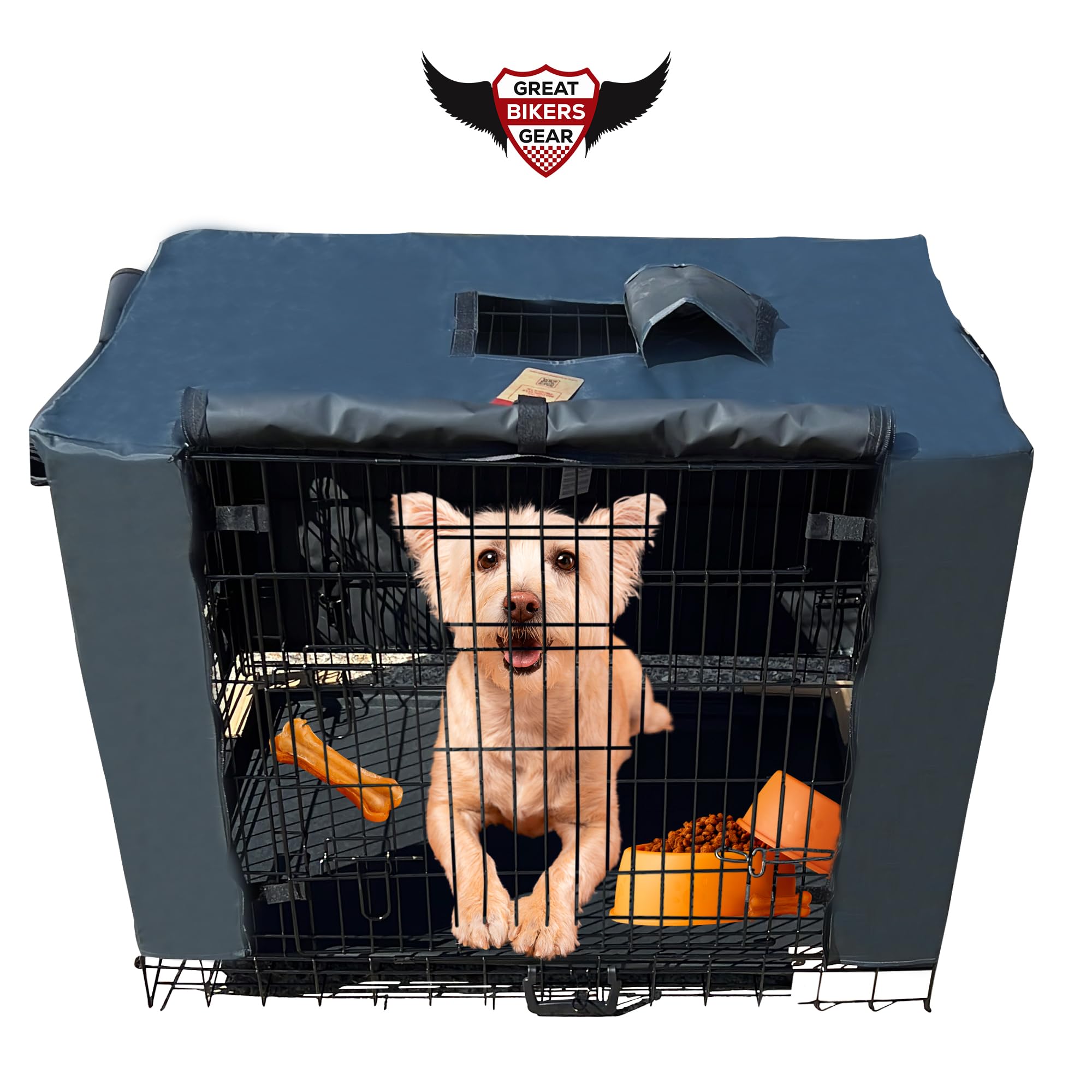 GREAT BIKERS GEAR Dog Crate Cover for Dog Crate Medium, Durable Polyester PU Coated Cover Designed for 1 & 2 Door Cage, Includes 1 Breathable Mesh Window & 1 Pocket for 30 Inch Crate (Cover Only)