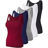 BQTQ 5 Pack Women's Tank Tops Square Neck Sleeveless Ladies Tank Top Undershirts