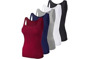 BQTQ 5 Pack Women's Tank Tops Square Neck Sleeveless Ladies Tank Top Undershirts