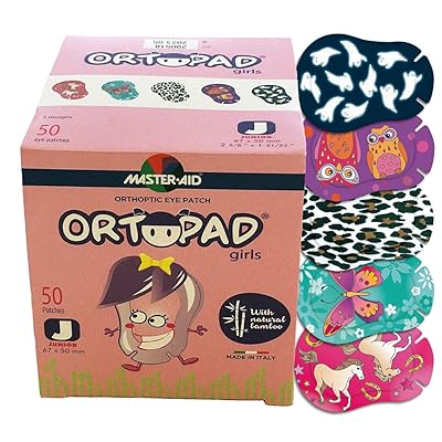Ortopad ® Bamboo Eye Patches for Girls, 50 / Box ( Junior Size ), Ghosts ( Glow-in-The-Dark ) / Owls Pack