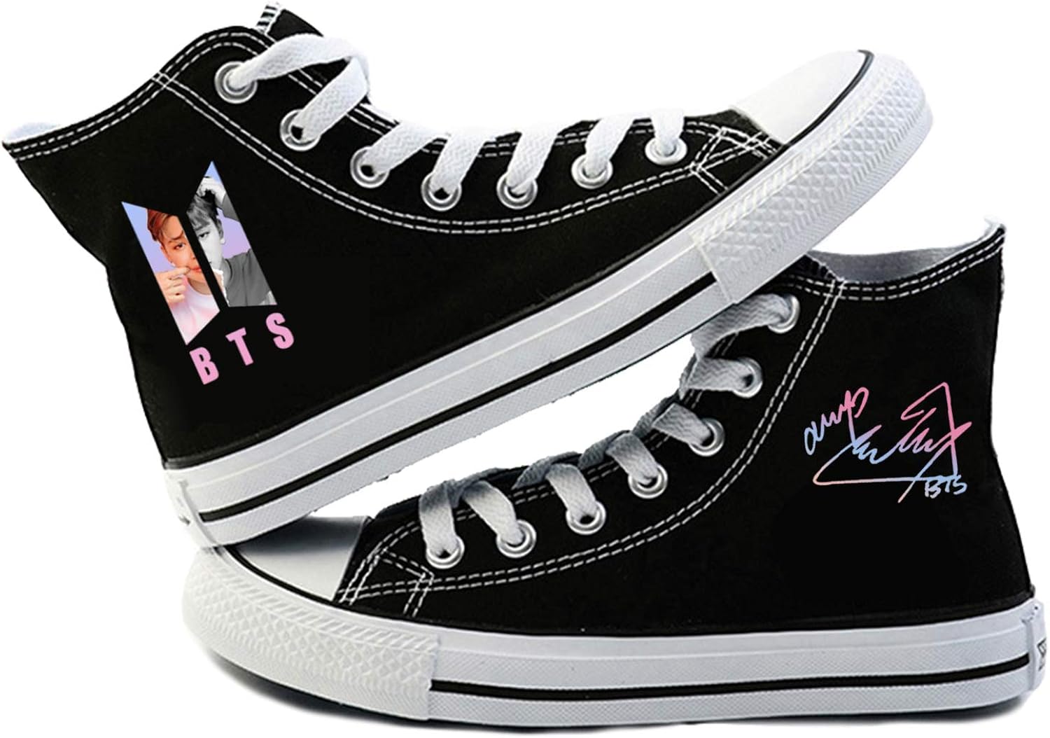 DHSPKN Kpop Shoes High Top Sneakers Jungkook Jimin Suga V Rap Monster Signature Canvas Shoes : Clothing