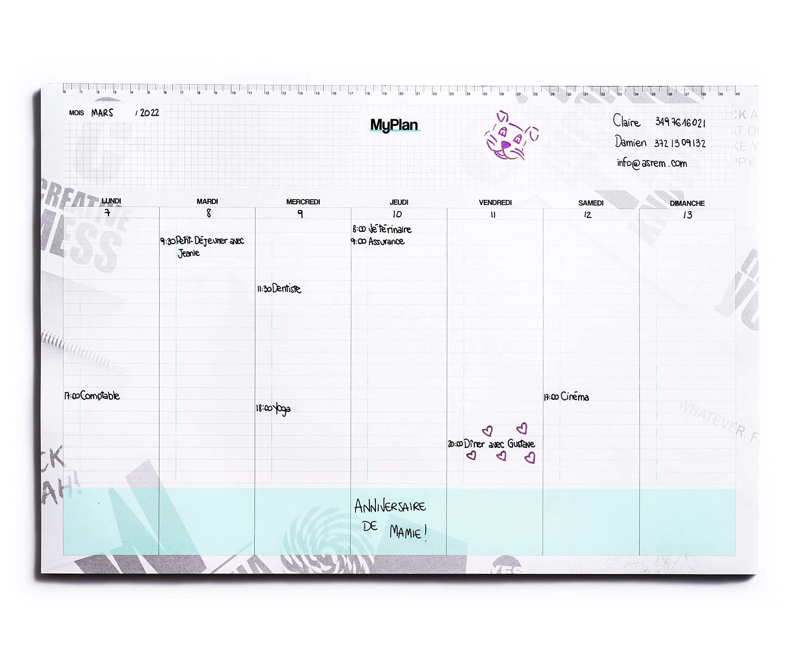 Weekly Table Planner - A3 Detachable Organiser - Planner - Appointments and Commitments Planner