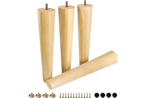 FoDau770 Rubber Wood Furniture Legs 12 Inches, Straight Tapered Wood Feet Mid Century Sofa Legs Set of 4, 5/16" UNC Furniture Feet Replacement Parts for Cabinet Couch Dresser Chair Ottoman Table