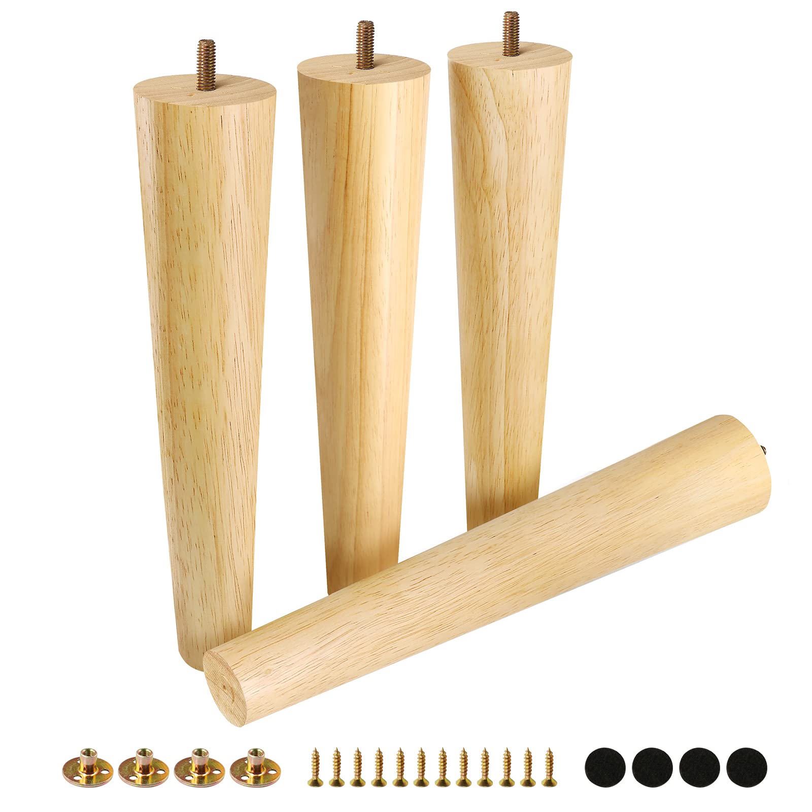 Photo 1 of FoDau770 Rubber Wood Furniture Legs 12 Inches, Straight Tapered Wood Feet Mid Century Sofa Legs Set of 4, 5/16" UNC Furniture Feet Replacement Parts for Cabinet Couch Dresser Chair Ottoman Table